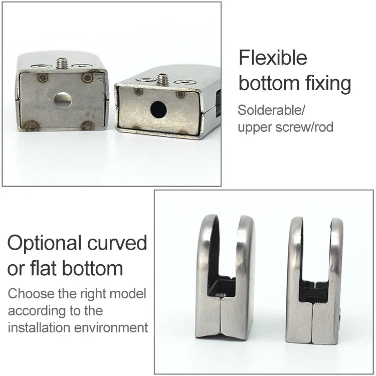 5-8mm Flat Bottom Matte Polished  201 Stainless Steel Fixed Clip Railing Glass Wood Layer Board Clamp Bracket, 5-8mm, Flat Bottom, 201 Stainless Steel