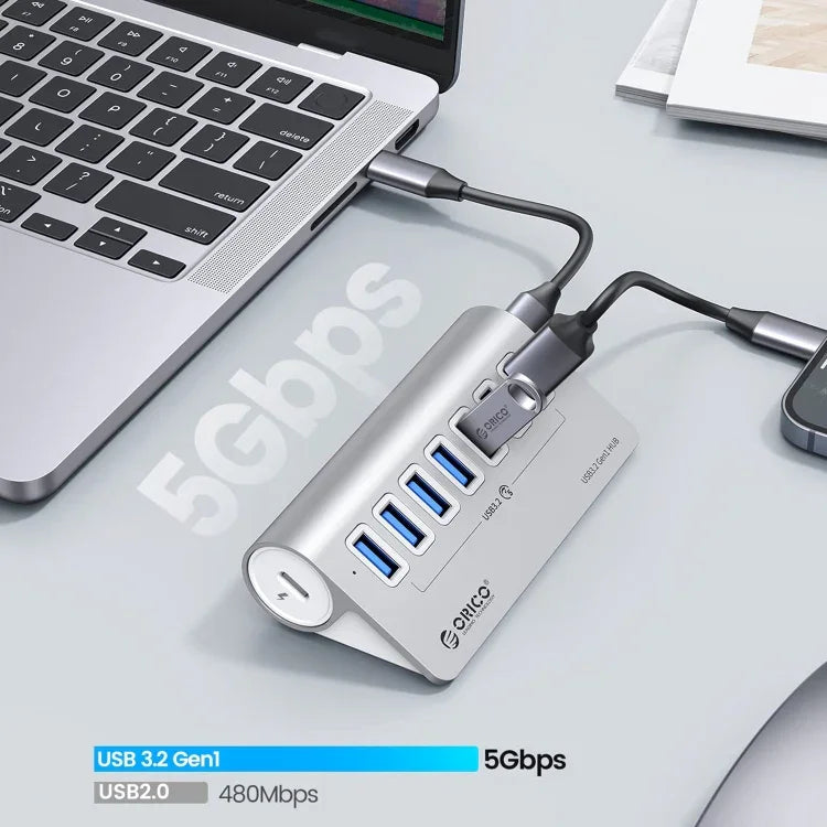 ORICO M3U7 Aluminum Alloy 7-Port USB 3.2 Gen1 5Gbps HUB with 0.5m Cable, M3U7 0.5m