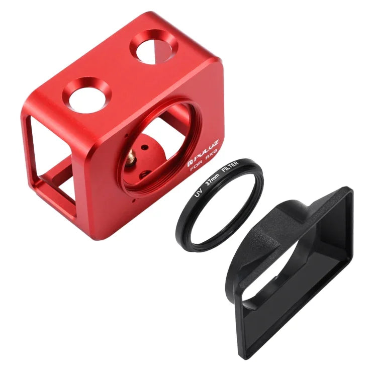 PULUZ for Sony RX0 Aluminum Alloy Protective Cage + 37mm UV Filter Lens + Lens Sunshade with Screws and Screwdrivers, Cage Black, Cage Gold, Cage Blue, Cage Red, Cage Silver