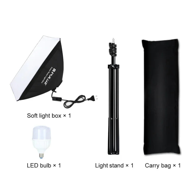 PULUZ 50x70cm Studio Softbox + 2m Tripod Mount + Single 220V E27 30W 5700K White Light LED Bulb Photography Kit, Single Bulb EU Plug, Single Bulb US Plug