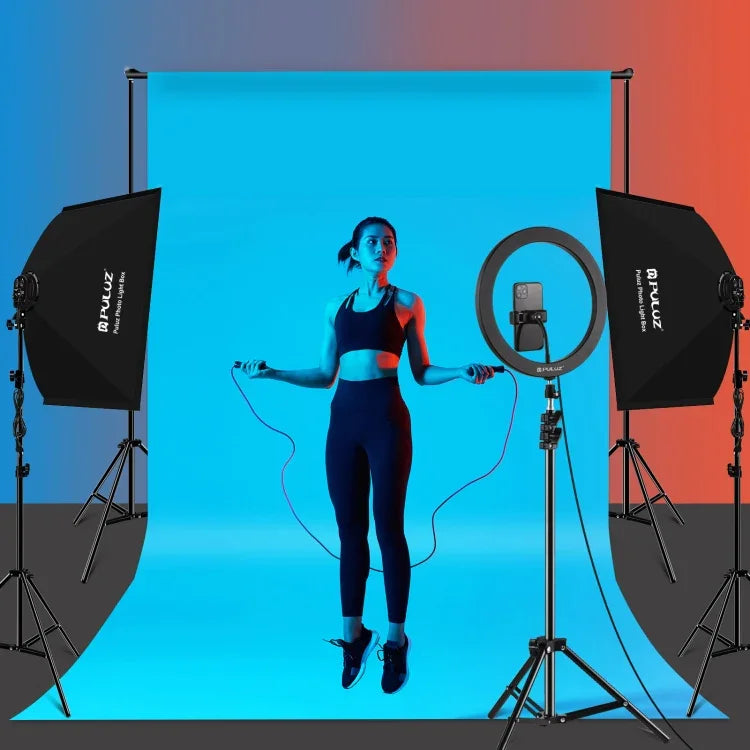 PULUZ 50x70cm Studio Softbox + 2m Tripod Mount + 4 x 220V E27 20W 5700K White Light LED Light Bulb Photography Lighting Kit, 4 x Bulb EU Plug, 4 x Bulb US Plug