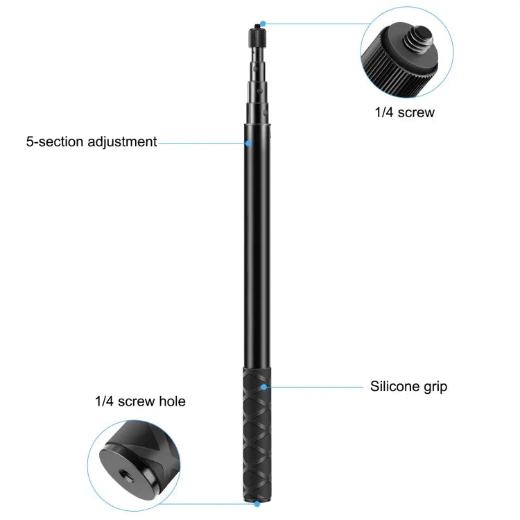 PULUZ 157cm Metal Selfie Stick Monopod  for Insta360 One RS / X2 / X3 / X4 / DJI Osmo 360, 150cm Monopod