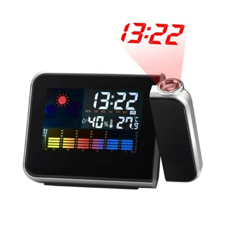 Multifunctional Digital Color LCD Display LED Projection Alarm Clock with Weather Station / Temperature / Humidity / Calendar, LED Projection Alarm Clock
