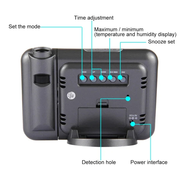 Multifunctional Digital Color LCD Display LED Projection Alarm Clock with Weather Station / Temperature / Humidity / Calendar, LED Projection Alarm Clock