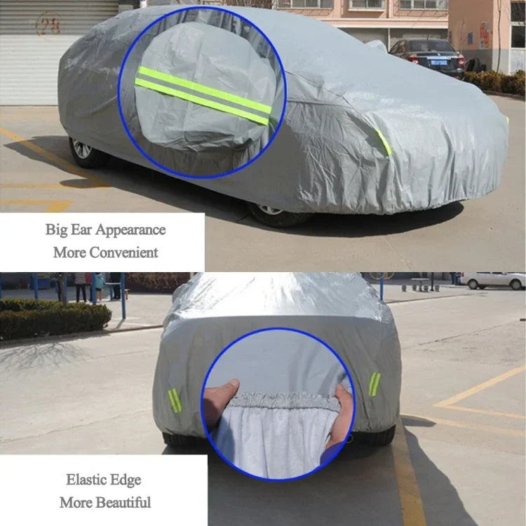 PEVA Anti-Dust Waterproof Sunproof Sedan Car Cover with Warning Strips, 211inch (XXXL)