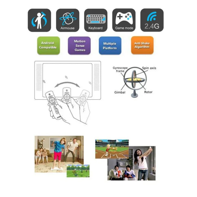 T2 Gyroscope Mini Fly Air Mouse 2.4G Android Remote Control 3D Sense Motion Stick for Desktop / Laptop, T2