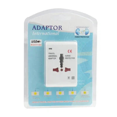 Universal US / EU / AU / UK Travel AC Power Adaptor Plug with USB Charger Socket, With USB Port