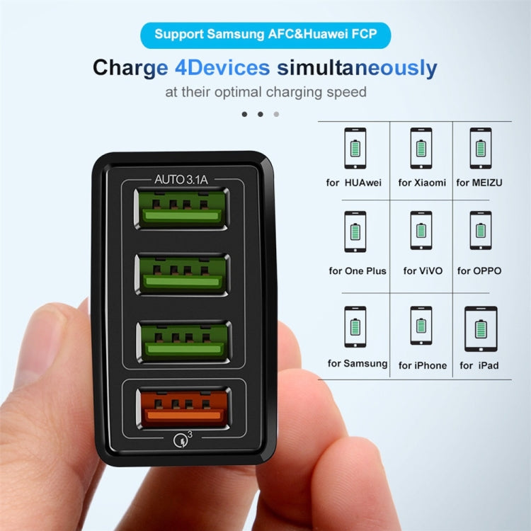 30W QC 3.0 USB + 3 USB 2.0 Ports Mobile Phone Tablet PC Universal Quick Charger Travel Charger, US Plug, US Plug