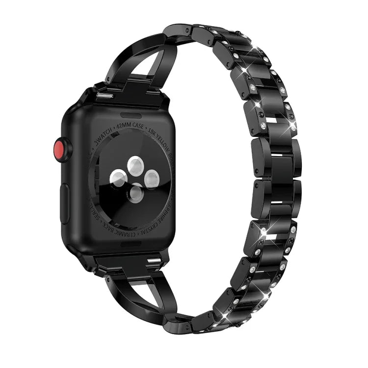 X-shaped Diamond-studded Solid Stainless Steel Wrist Strap Watch Band for Apple Watch Series 3 & 2 & 1 38mm