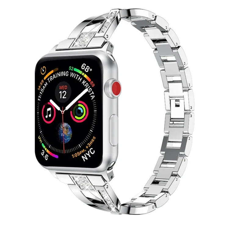 X-shaped Diamond-studded Solid Stainless Steel Wrist Strap Watch Band for Apple Watch Series 3 & 2 & 1 42mm