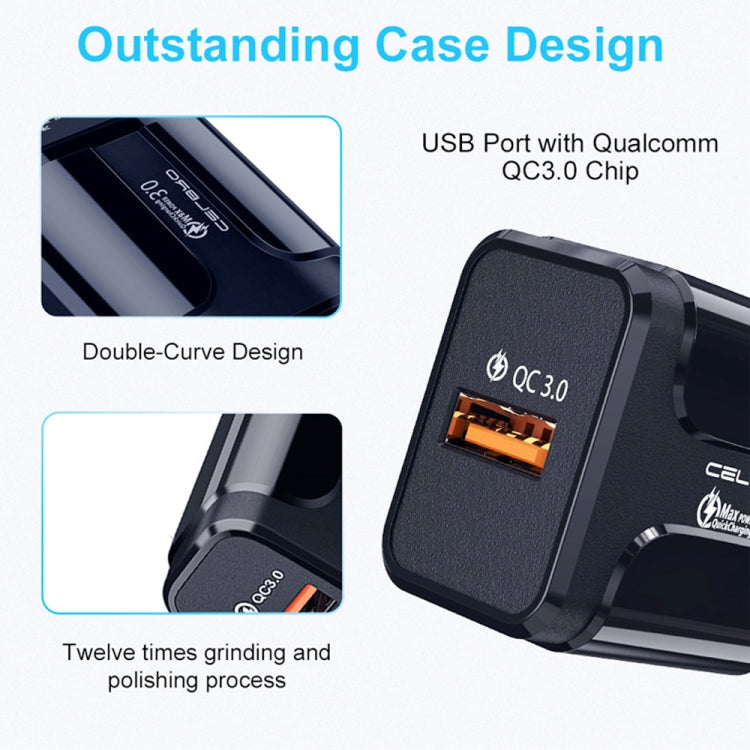 LZ-023 18W QC 3.0 USB Portable Travel Charger + 3A USB to Micro USB Data Cable, EU Plug, Micro USB Data Cable, EU Plug