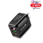 F002C QC3.0 USB + USB 2.0 LED Digital Display Fast Charger with USB to 8 Pin Data Cable, US Plug, US Plug +  8 Pin Cable
