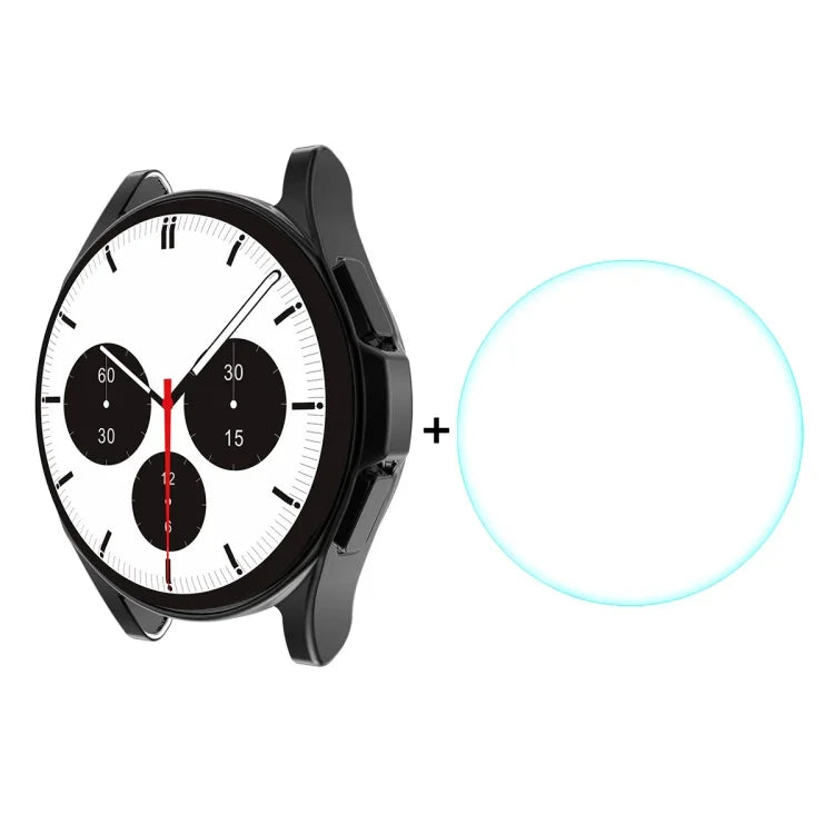 For Samsung Galaxy Watch4 Classic 46mm ENKAY Hat-Prince Full Coverage Electroplate Soft Case TPU HD Clear Cover + Tempered Glass Protector, For Samsung Galaxy Watch4 Classic 46mm