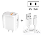 CS-20W Mini Portable PD3.0 + QC3.0 Dual Ports Fast Charger with 3A USB to Type-C Data Cable, Charger + USB to Type-C Cable