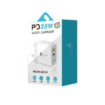 PD25W USB-C / Type-C + QC3.0 USB Dual Ports Fast Charger with USB to Type-C Data Cable, UK Plug, UK Plug + USB to Type-C Cable