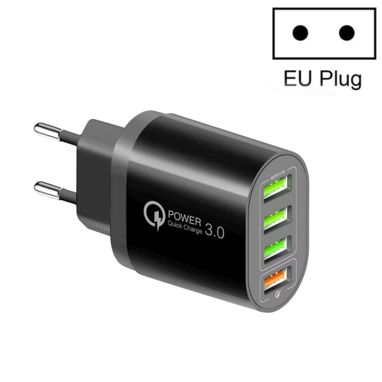 QC-04 QC3.0 + 3 x USB 2.0 Multi-ports Charger for Mobile Phone Tablet, EU Plug, EU Plug