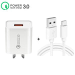 CA-25 QC3.0 USB 3A Fast Charger with 1m USB to Type-C Data Cable, AU Plug, AU Plug + Type-C Cable