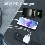 PD 35W Dual USB-C / Type-C Ports Charger with Type-C to Type-C Data Cable, EU Plug, EU Plug + 1m Dual Type-C Cable, EU Plug + 2m Dual Type-C Cable