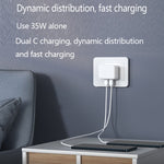 PD 35W Dual USB-C / Type-C Ports Charger with Type-C to Type-C Data Cable, EU Plug, EU Plug + 1m Dual Type-C Cable, EU Plug + 2m Dual Type-C Cable