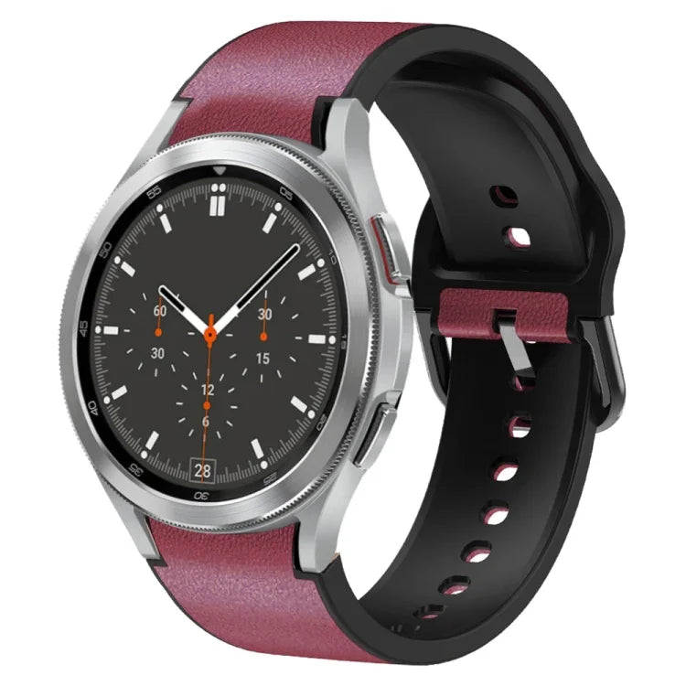 20mm Silicone Adhesive Leather Watch Band, For Samsung Galaxy Watch 4 Classic 46mm, For Samsung Galaxy Watch 4 Classic 42mm, For Samsung Galaxy Watch Active 2