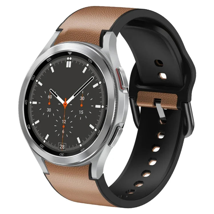 20mm Silicone Adhesive Leather Watch Band, For Samsung Galaxy Watch 4 Classic 46mm, For Samsung Galaxy Watch 4 Classic 42mm, For Samsung Galaxy Watch Active 2
