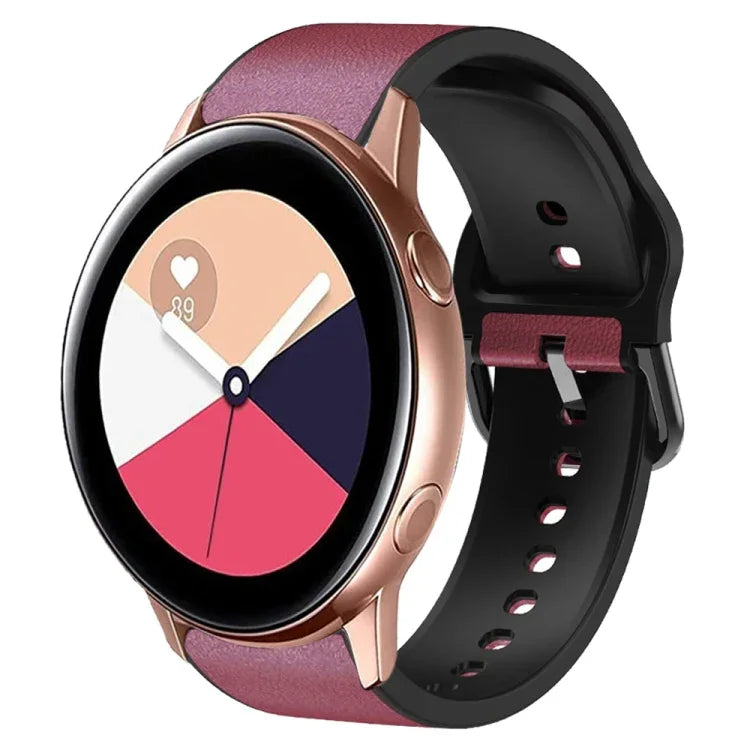 20mm Silicone Adhesive Leather Watch Band, For Samsung Galaxy Watch 4 Classic 46mm, For Samsung Galaxy Watch 4 Classic 42mm, For Samsung Galaxy Watch Active 2