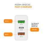 45W PD25W + 2 x QC3.0 USB Multi Port Charger with USB to Type-C Cable, US Plug, US Plug + USB to Type-C Cable