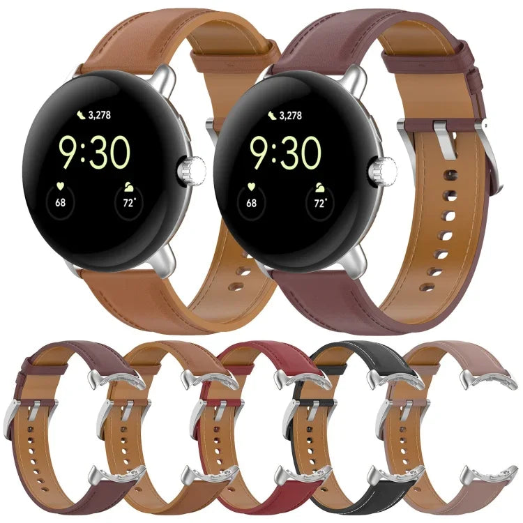 Leather Embossed Sewing Watch Band, For Google Pixel Watch 4 / 3 / 2 / 1 41mm