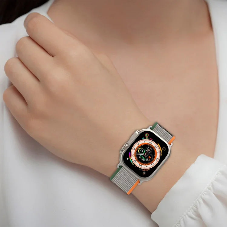 Double Color Nylon Hook and Loop Fastener Watch Band, For Apple Watch Ultra 49mm, For Apple Watch Series 8&7 45mm/SE 2&6&SE&5&4 44mm, For Apple Watch Series 8&7 41mm/SE 2&6&SE&5&4 40mm