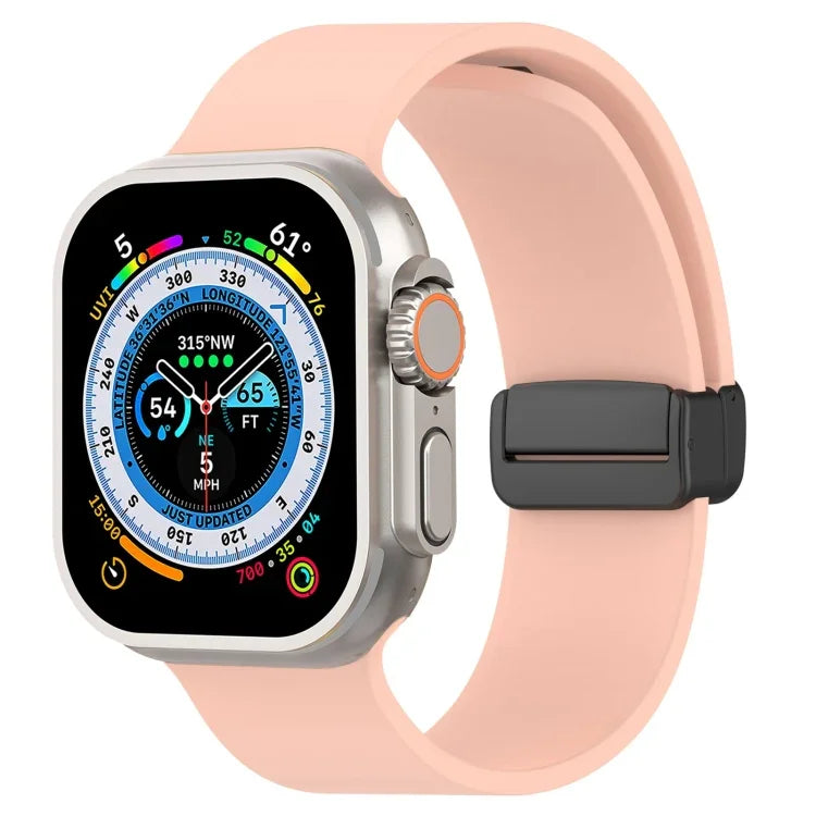 Magnetic Black Buckle Smooth Silicone Watch Band, For Apple Watch Ultra 49mm, For Apple Watch Series 8&7 45mm, For Apple Watch Series 8&7 41mm