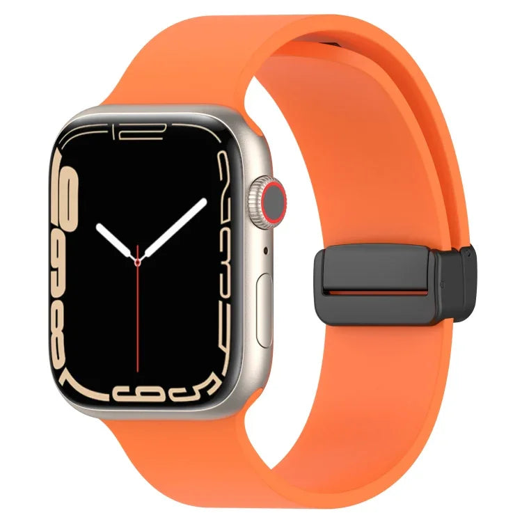 Magnetic Black Buckle Smooth Silicone Watch Band, For Apple Watch Ultra 49mm, For Apple Watch Series 8&7 45mm, For Apple Watch Series 8&7 41mm