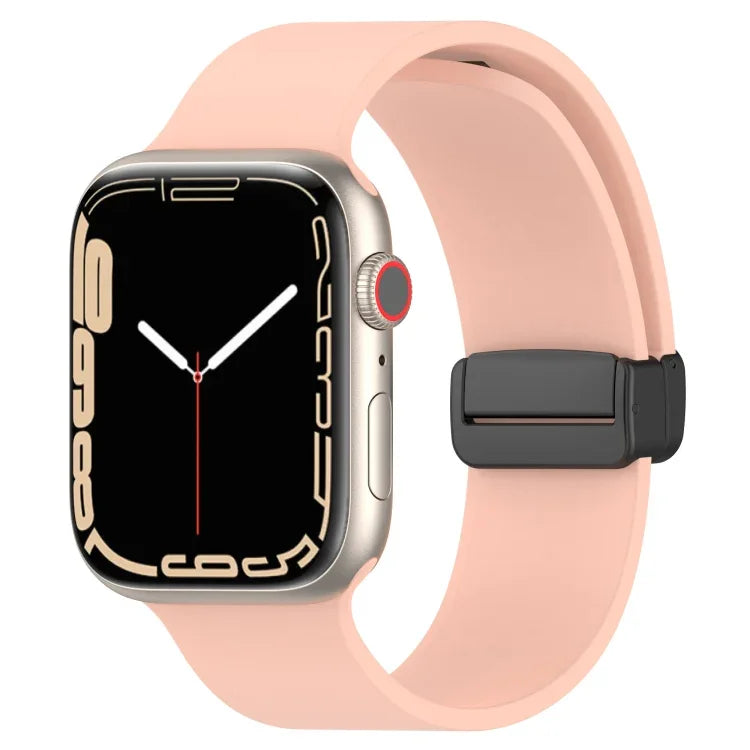 Magnetic Black Buckle Smooth Silicone Watch Band, For Apple Watch Ultra 49mm, For Apple Watch Series 8&7 45mm, For Apple Watch Series 8&7 41mm