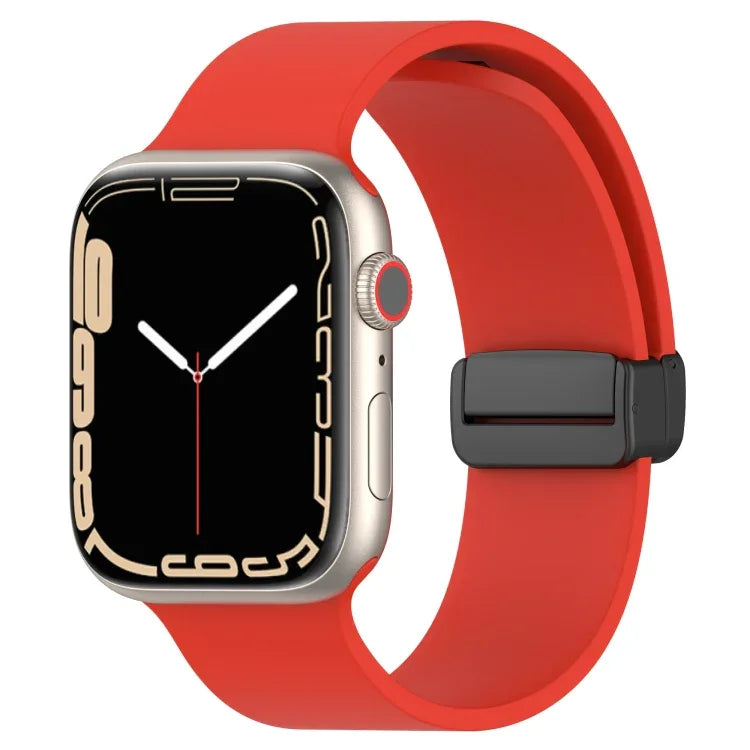 Magnetic Black Buckle Smooth Silicone Watch Band, For Apple Watch Ultra 49mm, For Apple Watch Series 8&7 45mm, For Apple Watch Series 8&7 41mm