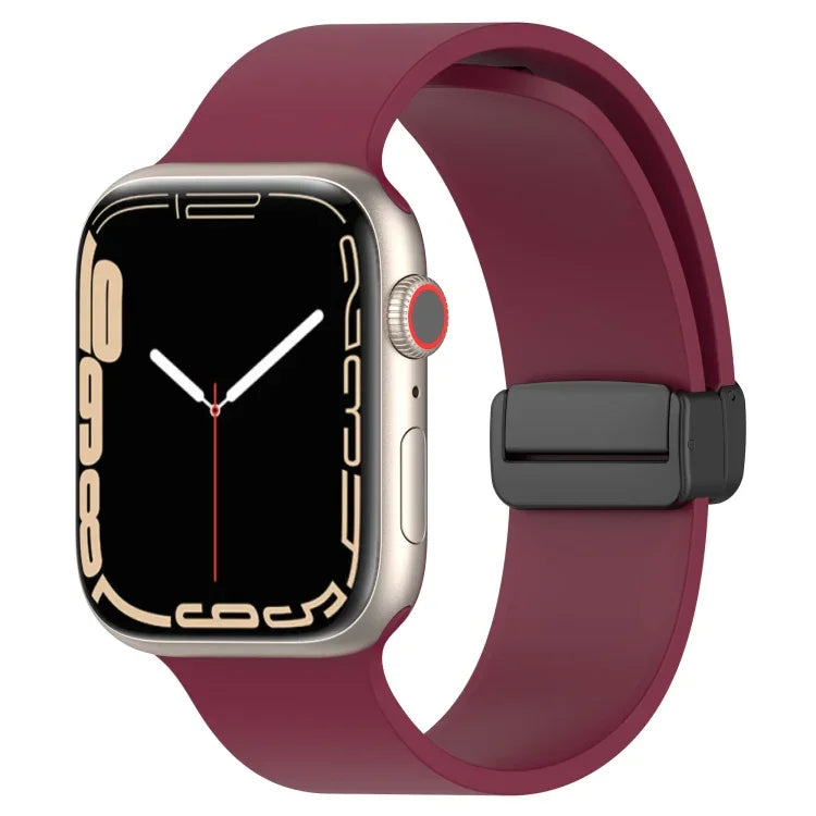 Magnetic Black Buckle Smooth Silicone Watch Band, For Apple Watch Ultra 49mm, For Apple Watch Series 8&7 45mm, For Apple Watch Series 8&7 41mm