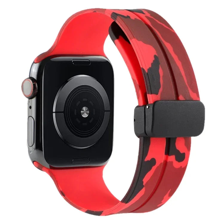 Magnetic Clasp Camouflage Silicone Watch Band, For Apple Watch Ultra 49mm, For Apple Watch Series 8&7 45mm, For Apple Watch Series 8&7 41mm