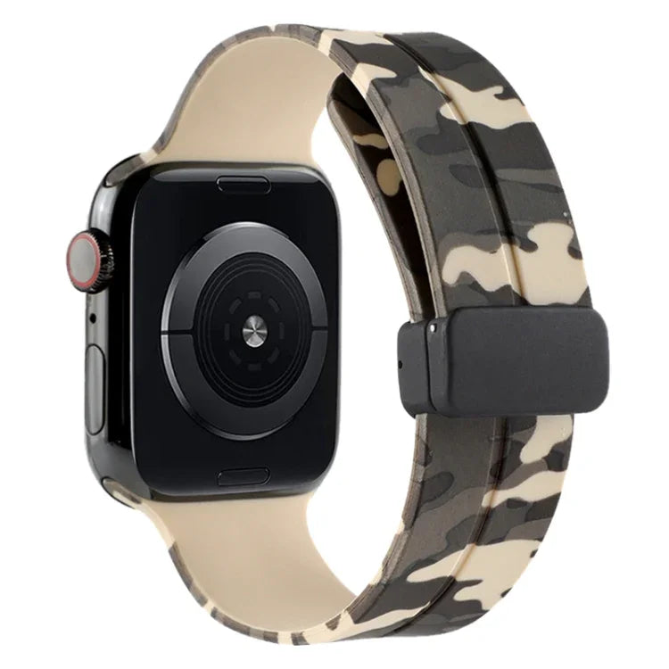 Magnetic Clasp Camouflage Silicone Watch Band, For Apple Watch Ultra 49mm, For Apple Watch Series 8&7 45mm, For Apple Watch Series 8&7 41mm