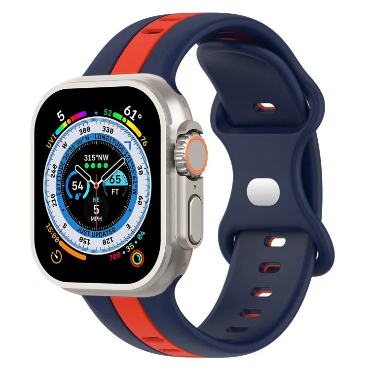 Butterfly Buckle Two-Color Silicone Watch Band, For Apple Watch Ultra 49mm, For Apple Watch Series 8&7 45mm, For Apple Watch Series 8&7 41mm