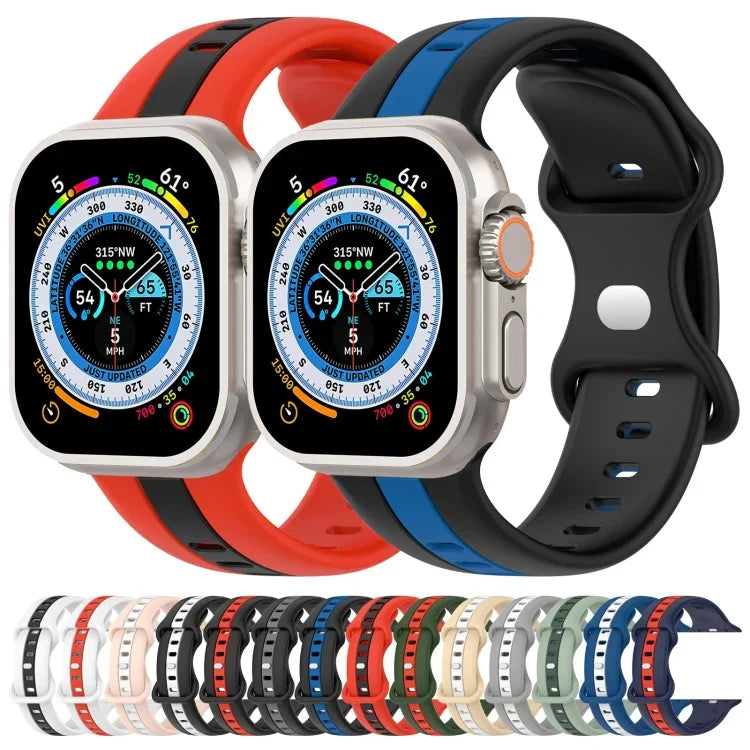 Butterfly Buckle Two-Color Silicone Watch Band, For Apple Watch Ultra 49mm, For Apple Watch Series 8&7 45mm, For Apple Watch Series 8&7 41mm