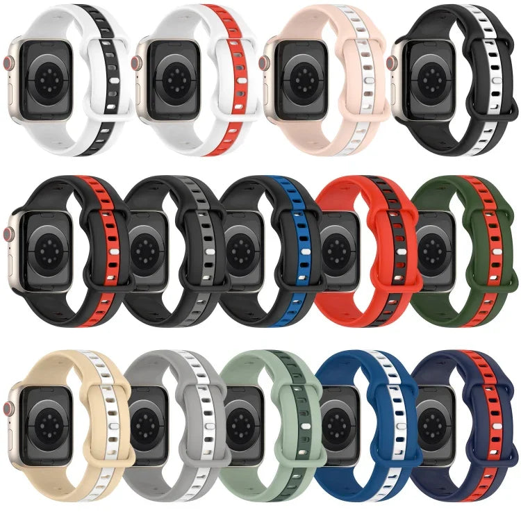 Butterfly Buckle Two-Color Silicone Watch Band, For Apple Watch Ultra 49mm, For Apple Watch Series 8&7 45mm, For Apple Watch Series 8&7 41mm