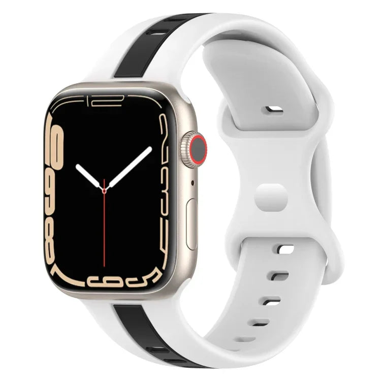 Butterfly Buckle Two-Color Silicone Watch Band, For Apple Watch Ultra 49mm, For Apple Watch Series 8&7 45mm, For Apple Watch Series 8&7 41mm