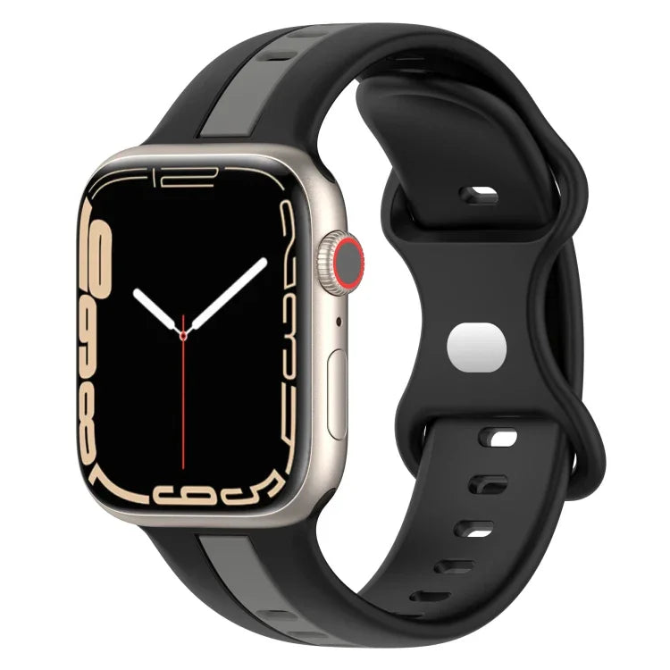 Butterfly Buckle Two-Color Silicone Watch Band, For Apple Watch Ultra 49mm, For Apple Watch Series 8&7 45mm, For Apple Watch Series 8&7 41mm