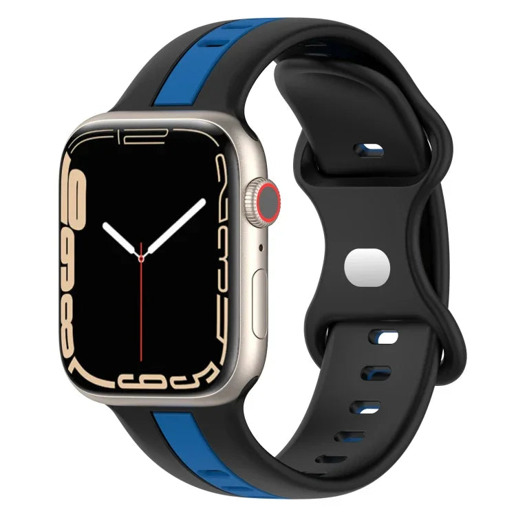 Butterfly Buckle Two-Color Silicone Watch Band, For Apple Watch Ultra 49mm, For Apple Watch Series 8&7 45mm, For Apple Watch Series 8&7 41mm