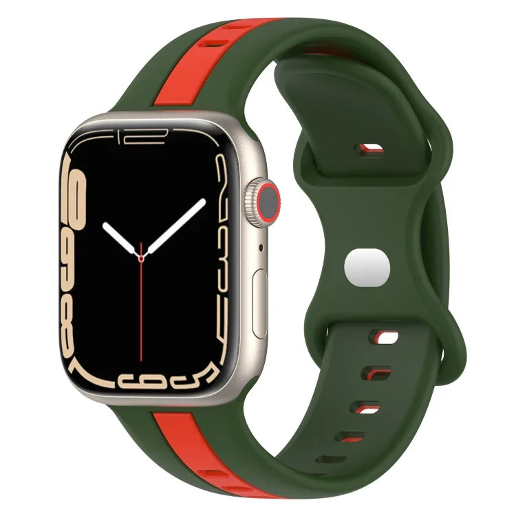 Butterfly Buckle Two-Color Silicone Watch Band, For Apple Watch Ultra 49mm, For Apple Watch Series 8&7 45mm, For Apple Watch Series 8&7 41mm