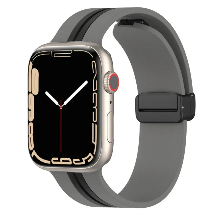 Magnetic Clasp Two-Color Silicone Watch Band, For Apple Watch Ultra 49mm, For Apple Watch Series 8&7 45mm, For Apple Watch Series 8&7 41mm