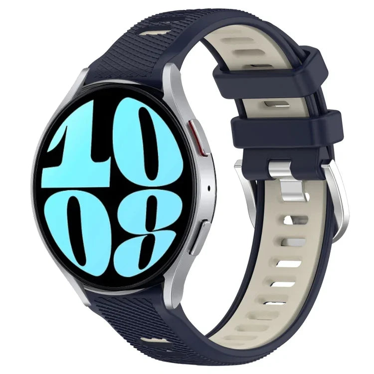 20mm Sports Two-Color Steel Buckle Silicone Watch Band, For Samsung Galaxy Watch 6 40mm, For Samsung Galaxy Watch 6 Classic 43mm