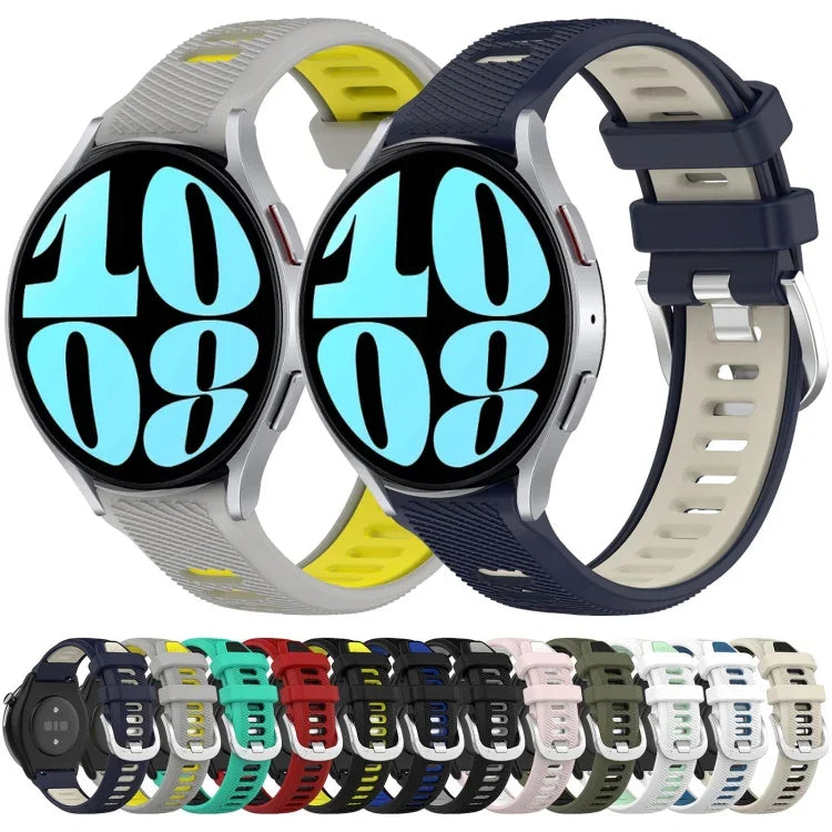 20mm Sports Two-Color Steel Buckle Silicone Watch Band, For Samsung Galaxy Watch 6 40mm, For Samsung Galaxy Watch 6 Classic 43mm