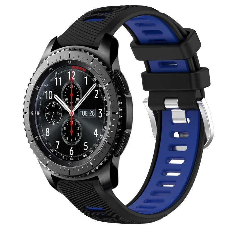 22mm Sports Two-Color Steel Buckle Silicone Watch Band, For Samsung Galaxy Watch3 45mm, For Samsung Galaxy Watch 46mm, For Samsung Gear S3 Classic, For Samsung Gear S3 Frontier