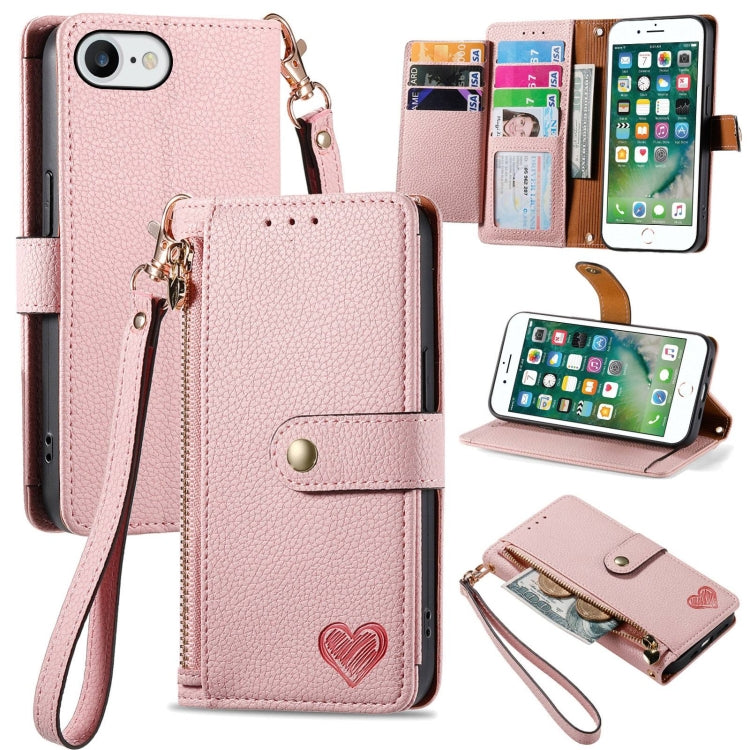 Love Zipper Lanyard Leather Phone Case, For iPhone 11, For iPhone 11 Pro, For iPhone XR, For iPhone XS Max, For iPhone 7 Plus / 8 Plus, For iPhone 6 Plus / 6s Plus, For iPhone 6 / 6s