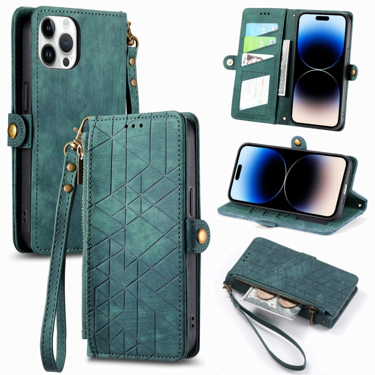 Geometric Zipper Wallet Side Buckle Leather Phone Case, For iPhone 14 Pro Max, For iPhone 7 / 8 / SE 2022, For iPhone 13 Pro Max, For iPhone 13 Pro, For iPhone 13, For iPhone 12 / 12 Pro, For iPhone 12 Pro Max, For iPhone 11 Pro Max