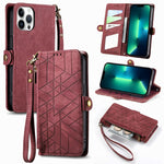 Geometric Zipper Wallet Side Buckle Leather Phone Case, For iPhone 14 Pro Max, For iPhone 7 / 8 / SE 2022, For iPhone 13 Pro Max, For iPhone 13 Pro, For iPhone 13, For iPhone 12 / 12 Pro, For iPhone 12 Pro Max, For iPhone 11 Pro Max